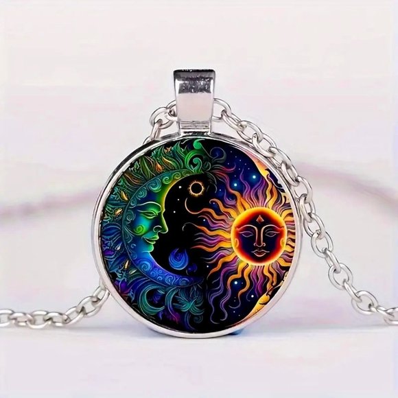 Independent Jewelry - Colorful SUN MOON Glass Cabochon Pendant Necklace